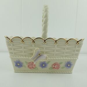 Lenox Porcelain Gold Trim Basket With Butterfly & Flowers